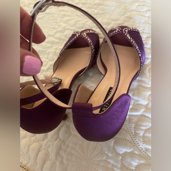 ERIJUNOR Women’s Low Heel Removable Ankle Strap Rhinestones Pleat Satin shoes - Picture 6 of 6